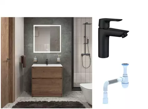 Комплект: Мебель для ванной BelBagno Kraft + Смеситель Aquanet Static AF330-10B для раковины, чёрный + Сифон АниПласт 533345 + SNPAF330-10B + C2015xrv