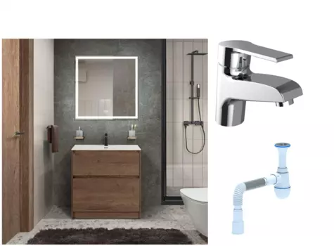 Комплект: Мебель для ванной BelBagno Kraft + Смеситель Agger Right A2902100 для раковины, хром + Сифон АниПласт 533345 + SNPA2902100 + C2015xrv