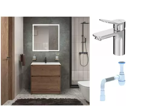 Комплект: Мебель для ванной BelBagno Kraft + Смеситель Am.Pm X-Joy F85A02100 для раковины, хром + Сифон АниПласт 533345 + SNPF85A02100 + C2015xrv