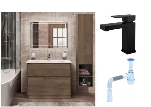 Комплект: Мебель для ванной BelBagno Kraft + Смеситель для раковины Haiba HB10803-7, черный + Сифон АниПласт 540741 + SNPHB10803-7 + C2015xrv