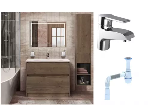 Комплект: Мебель для ванной BelBagno Kraft + Смеситель Agger Right A2902100 для раковины, хром + Сифон АниПласт 540741 + SNPA2902100 + C2015xrv
