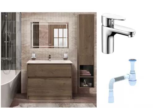 Комплект: Мебель для ванной BelBagno Kraft + Смеситель Wasserkraft Leine 3503 для раковины, хром + Сифон АниПласт 540741 + SNP3503 + C2015xrv