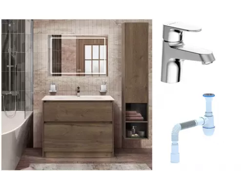 Комплект: Мебель для ванной BelBagno Kraft + Смеситель Bravat Alfa F1120178CP для раковины, хром + Сифон АниПласт 540741 + SNPF1120178CP + C2015xrv