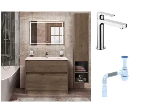 Комплект: Мебель для ванной BelBagno Kraft + Смеситель Lemark plus Grace LM1537C для раковины, хром + Сифон АниПласт 540741 + SNPLM1537C + C2015xrv