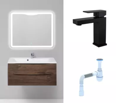 Комплект: Мебель для ванной BelBagno Marino 100 rovere moro + Смеситель Haiba HB10803-7 черный + Сифон АниПласт 107142+HB10803-7+C2015xrv