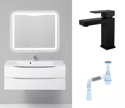Комплект: Мебель для ванной BelBagno Marino 120 bianco lucido + Смеситель Haiba HB10803-7 черный + Сифон АниПласт 107152+HB10803-7+C2015xrv