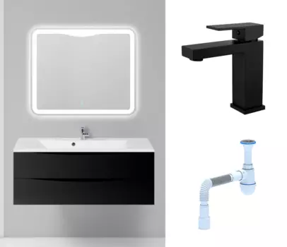 Комплект: Мебель для ванной BelBagno Marino 120 nero lucido + Смеситель Haiba HB10803-7 черный + Сифон АниПласт 107155+HB10803-7+C2015xrv