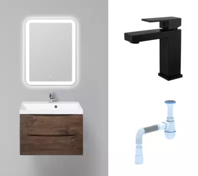 Комплект: Мебель для ванной BelBagno Marino 70 rovere moro + Смеситель Haiba HB10803-7 черный + Сифон АниПласт 110914+HB10803-7+C2015xrv