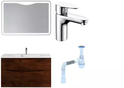 Комплект: Мебель для ванной BelBagno Marino H100 rovere moro + Смеситель Wasserkraft Leine 3503 для раковины, хром + Сифон АниПласт 369031 + SNP3503 + C2015xrv