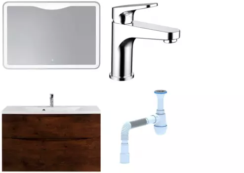Комплект: Мебель для ванной BelBagno Marino H100 rovere moro + Смеситель Bravat Eler F1191238CP-RUS для раковины, хром + Сифон АниПласт 369031 + SNPF1191238CP-RUS + C2015xrv