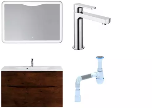Комплект: Мебель для ванной BelBagno Marino H100 rovere moro + Смеситель Lemark plus Grace LM1537C для раковины, хром + Сифон АниПласт 369031 + SNPLM1537C + C2015xrv