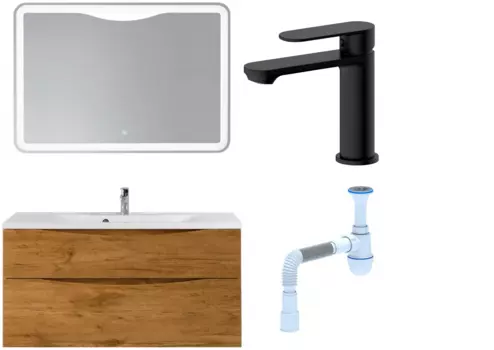 Комплект: Мебель для ванной BelBagno Marino H120 rovere nature + Смеситель для раковины Haiba HB10590-7, черный + Сифон АниПласт 369033 + SNPHB10590-7 + C2015xrv