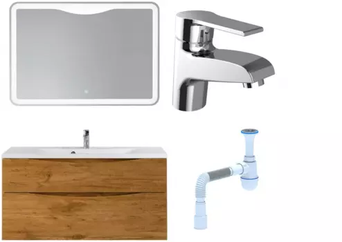 Комплект: Мебель для ванной BelBagno Marino H120 rovere nature + Смеситель Agger Right A2902100 для раковины, хром + Сифон АниПласт 369033 + SNPA2902100 + C2015xrv