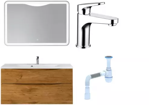 Комплект: Мебель для ванной BelBagno Marino H120 rovere nature + Смеситель Bravat Eler F1191238CP-RUS для раковины, хром + Сифон АниПласт 369033 + SNPF1191238CP-RUS + C2015xrv