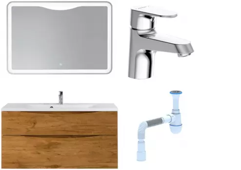 Комплект: Мебель для ванной BelBagno Marino H120 rovere nature + Смеситель Bravat Alfa F1120178CP для раковины, хром + Сифон АниПласт 369033 + SNPF1120178CP + C2015xrv