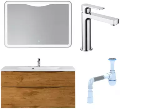 Комплект: Мебель для ванной BelBagno Marino H120 rovere nature + Смеситель Lemark plus Grace LM1537C для раковины, хром + Сифон АниПласт 369033 + SNPLM1537C + C2015xrv