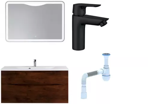 Комплект: Мебель для ванной BelBagno Marino H120 rovere moro + Смеситель Aquanet Static AF330-10B для раковины, чёрный + Сифон АниПласт 382138 + SNPAF330-10B + C2015xrv