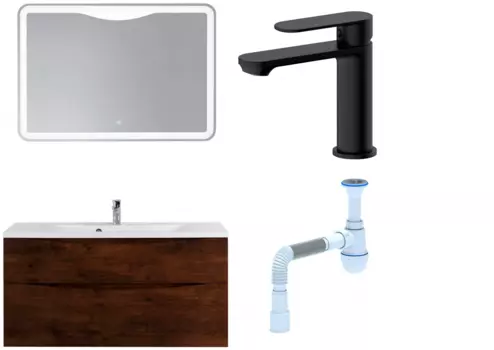 Комплект: Мебель для ванной BelBagno Marino H120 rovere moro + Смеситель для раковины Haiba HB10590-7, черный + Сифон АниПласт 382138 + SNPHB10590-7 + C2015xrv