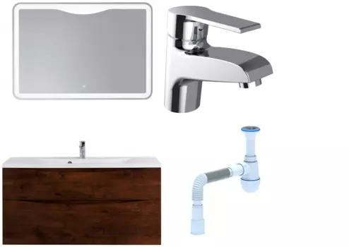 Комплект: Мебель для ванной BelBagno Marino H120 rovere moro + Смеситель Agger Right A2902100 для раковины, хром + Сифон АниПласт 382138 + SNPA2902100 + C2015xrv