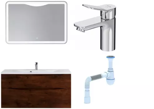 Комплект: Мебель для ванной BelBagno Marino H120 rovere moro + Смеситель Am.Pm X-Joy F85A02100 для раковины, хром + Сифон АниПласт 382138 + SNPF85A02100 + C2015xrv