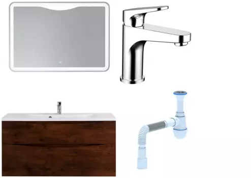 Комплект: Мебель для ванной BelBagno Marino H120 rovere moro + Смеситель Bravat Eler F1191238CP-RUS для раковины, хром + Сифон АниПласт 382138 + SNPF1191238CP-RUS + C2015xrv