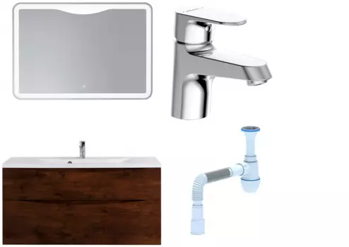 Комплект: Мебель для ванной BelBagno Marino H120 rovere moro + Смеситель Bravat Alfa F1120178CP для раковины, хром + Сифон АниПласт 382138 + SNPF1120178CP + C2015xrv