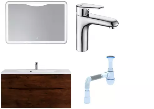 Комплект: Мебель для ванной BelBagno Marino H120 rovere moro + Смеситель Lemark Point LM0306C для раковины, хром + Сифон АниПласт 382138 + SNPLM0306C + C2015xrv