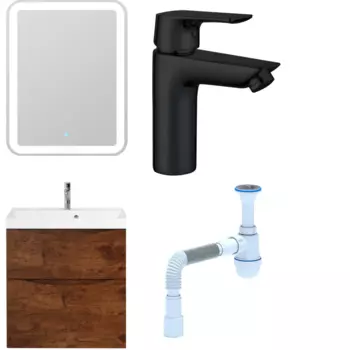 Комплект: Мебель для ванной BelBagno Marino H60 rovere moro + Смеситель Aquanet Static AF330-10B для раковины чёрный + Сифон АниПласт 346801 + SNPAF330-10B + C2015xrv