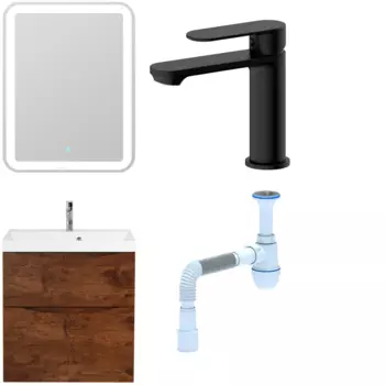 Комплект: Мебель для ванной BelBagno Marino H60 rovere moro + Смеситель для раковины Haiba HB10590-7 черный + Сифон АниПласт 346801 + SNPHB10590-7 + C2015xrv