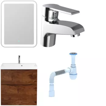 Комплект: Мебель для ванной BelBagno Marino H60 rovere moro + Смеситель Agger Right A2902100 для раковины, хром + Сифон АниПласт 346801 + SNPA2902100 + C2015xrv