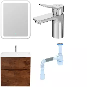 Комплект: Мебель для ванной BelBagno Marino H60 rovere moro + Смеситель Am.Pm X-Joy F85A02100 для раковины, хром + Сифон АниПласт 346801 + SNPF85A02100 + C2015xrv