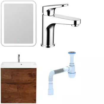 Комплект: Мебель для ванной BelBagno Marino H60 rovere moro + Смеситель Bravat Eler F1191238CP-RUS для раковины, хром + Сифон АниПласт 346801 + HB10803-7 + C2015xrv