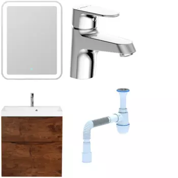 Комплект: Мебель для ванной BelBagno Marino H60 rovere moro + Смеситель Haiba HB10803-7 черный + Сифон АниПласт 346801 + HB10803-7 + C2015xrv