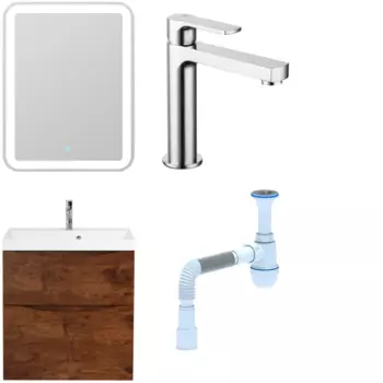 Комплект: Мебель для ванной BelBagno Marino H60 rovere moro + Смеситель Lemark plus Grace LM1537C для раковины, хром + Сифон АниПласт 346801 + SNPLM1537C + C2015xrv