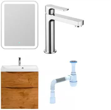 Комплект: Мебель для ванной BelBagno Marino H60 rovere nature + Смеситель Lemark plus Grace LM1537C для раковины, хром + Сифон АниПласт 346804 + SNPLM1537C + C2015xrv