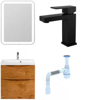 Комплект: Мебель для ванной BelBagno Marino H60 rovere nature + Смеситель для раковины Haiba HB10803-7, черный + Сифон АниПласт 346804 + SNPHB10803-7 + C2015xrv