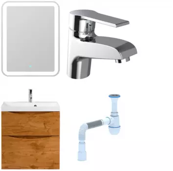 Комплект: Мебель для ванной BelBagno Marino H60 rovere nature + Смеситель Agger Right A2902100 для раковины, хром + Сифон АниПласт 346804 + SNPA2902100 + C2015xrv