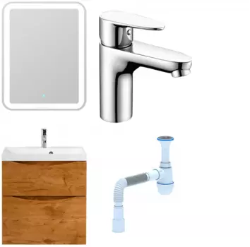 Комплект: Мебель для ванной BelBagno Marino H60 rovere nature + Смеситель Wasserkraft Leine 3503 для раковины, хром + Сифон АниПласт 346804 + SNP3503 + C2015xrv