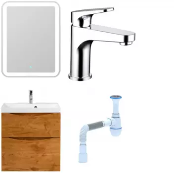 Комплект: Мебель для ванной BelBagno Marino H60 rovere nature + Смеситель Bravat Eler F1191238CP-RUS для раковины однорычажный, хром + Сифон АниПласт 346804 + SNPF1191238CP-RUS + C2015xrv