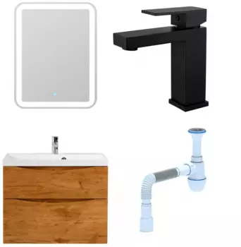 Комплект: Мебель для ванной BelBagno Marino H80 rovere nature + Смеситель Haiba HB10803-7 черный + Сифон АниПласт 346803 + HB10803-7 + C2015xrv