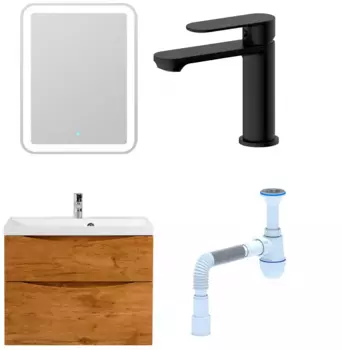 Комплект: Мебель для ванной BelBagno Marino H80 rovere nature + Смеситель для раковины Haiba HB10590-7 черный + Сифон АниПласт 346803 + SNPHB10590-7 + C2015xrv