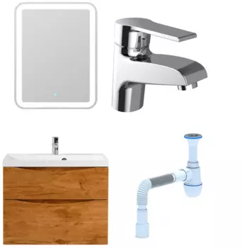Комплект: Мебель для ванной BelBagno Marino H80 rovere nature + Смеситель Agger Right A2902100 для раковины, хром + Сифон АниПласт 346803 + SNPA2902100 + C2015xrv