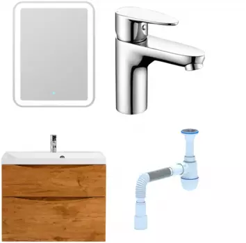 Комплект: Мебель для ванной BelBagno Marino H80 rovere nature + Смеситель Wasserkraft Leine 3503 для раковины, хром + Сифон АниПласт 346803 + SNP3503 + C2015xrv