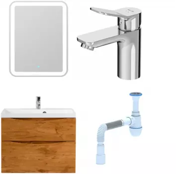 Комплект: Мебель для ванной BelBagno Marino H80 rovere nature + Смеситель Am.Pm X-Joy F85A02100 для раковины, хром + Сифон АниПласт 346803 + SNPF85A02100 + C2015xrv