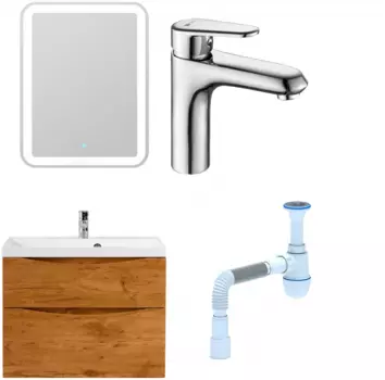 Комплект: Мебель для ванной BelBagno Marino H80 rovere nature + Смеситель Lemark Point LM0306C для раковины, хром + Сифон АниПласт 346803 + SNPLM0306C + C2015xrv