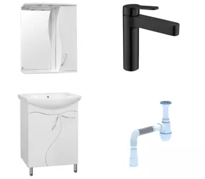 Комплект: Мебель для ванной Style Line Амелия 65 + Смеситель BelBagno Delta DEL-LVM-NERO + Сифон АниПласт 58498 + DEL-LVM-NERO + 128953