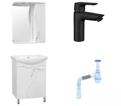 Комплект: Мебель для ванной Style Line Амелия 65 + Смеситель Aquanet Static AF330-10B + Сифон АниПласт 58498 + AF330-10B + 128953