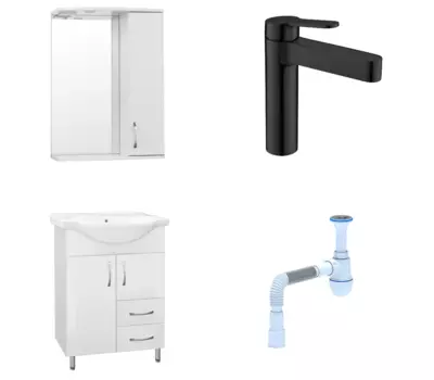 Комплект: Мебель для ванной Style Line Эко Стандарт №10/2 60 + Смеситель BelBagno Delta DEL-LVM-NERO черный + Сифон АниПласт 57865 + DEL-LVM-NERO + 128953