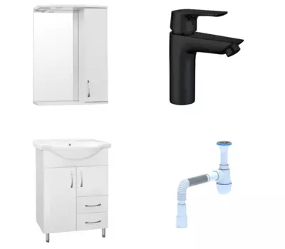 Комплект: Мебель для ванной Style Line Эко Стандарт №10/2 60 + Смеситель Aquanet Static AF330-10B черный + Сифон АниПласт 57865 + AF330-10B + 128953