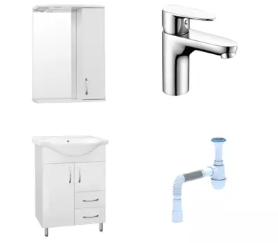 Комплект: Мебель для ванной Style Line Эко Стандарт №10/2 60 + Смеситель Wasserkraft Leine 3503 хром + Сифон АниПласт 57865 + 3503 + 128953